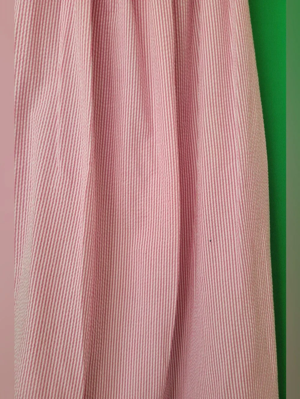 Girls Pink Seersucker Nightgown C Monogram Sz 7/8 Smocked Bishop Flutter Dress
